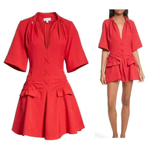 Carven | Dresses | Carven Robe Courte Laceup Dress Red Size 8 | Poshmark